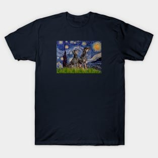 Starry Night Adaptation with Two Black and Tan Doberman Pinschers T-Shirt